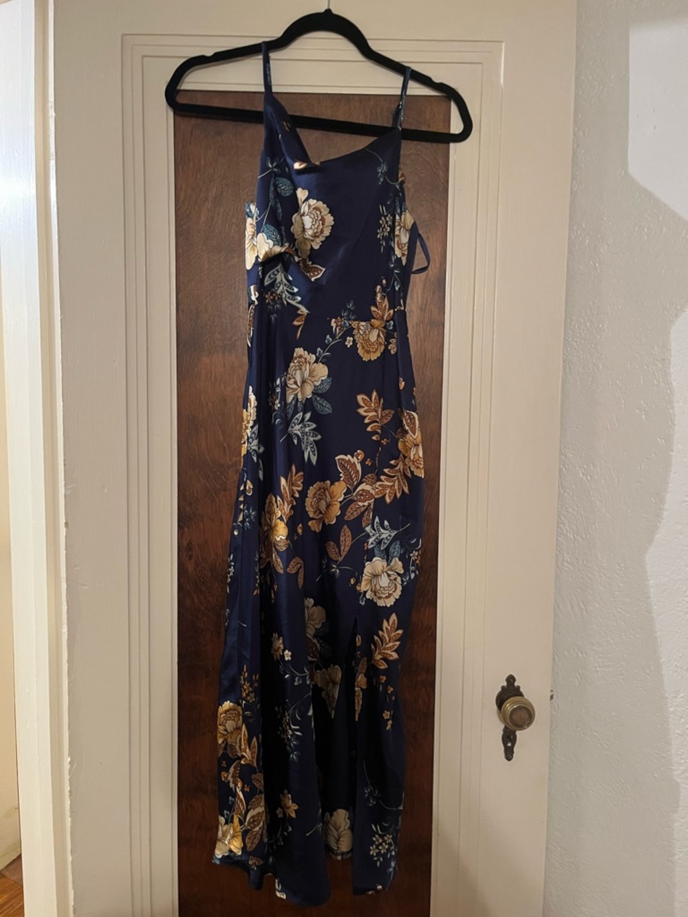 Petal & Pup Navy Floral Satin Slip with Gold and Cream Accents